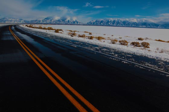 Driving across the Great Salt Lake causeway to Antelope Island in Utah.