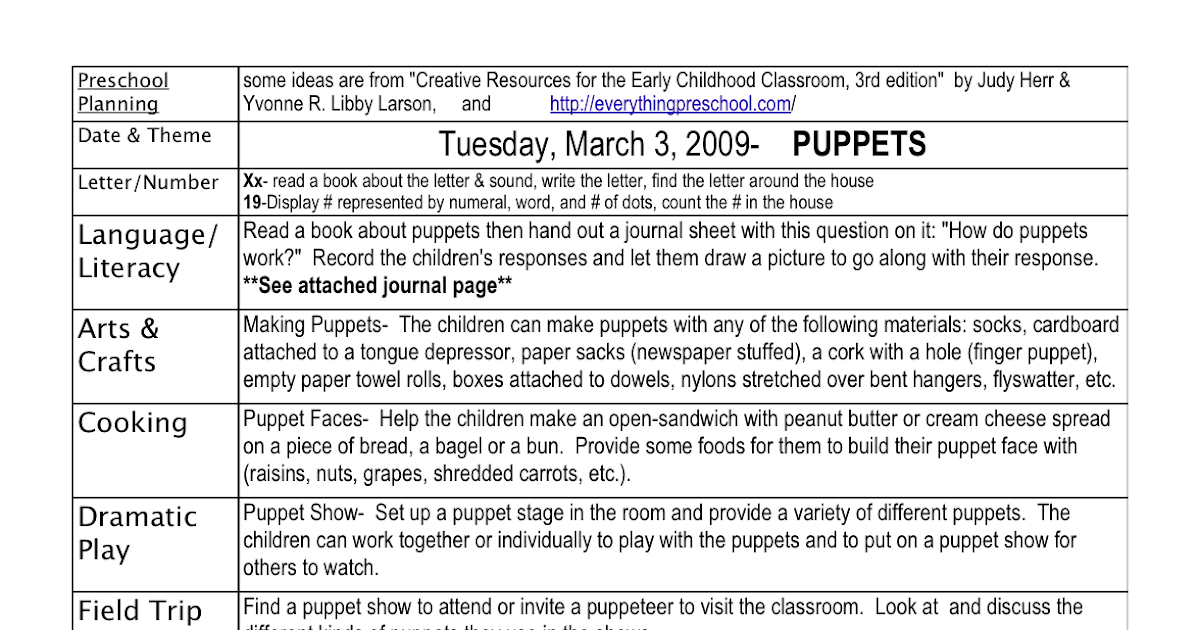 Preschool Is Fun Planning Activities Puppets Lesson Plan