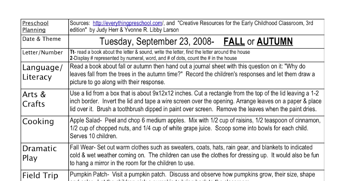 Preschool Is Fun Planning Activities: Fall-Autumn Lesson Plan