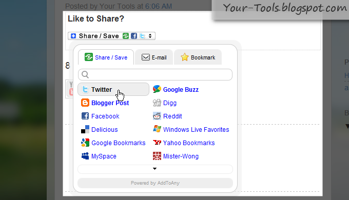 Share/Save/Bookmark/Email Button for Blogger Share/Save/Bookmark/Email Button for Blogger