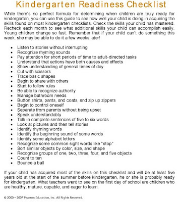 Kindergarten Readiness Checklist | Mrs. McConnell's Class