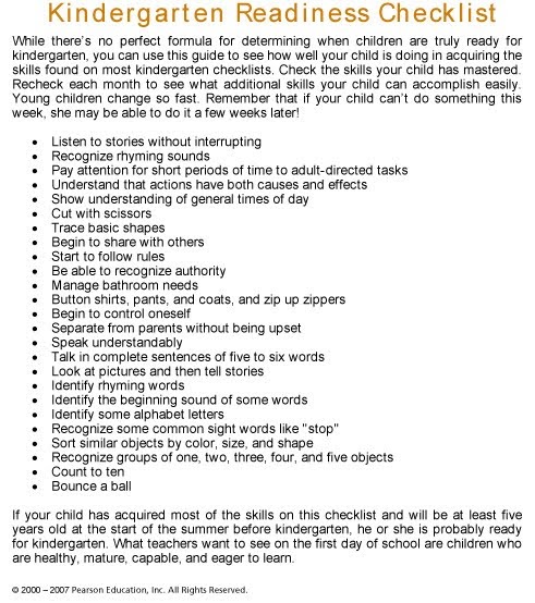 Kindergarten Readiness Checklist | Mrs. McConnell's Class