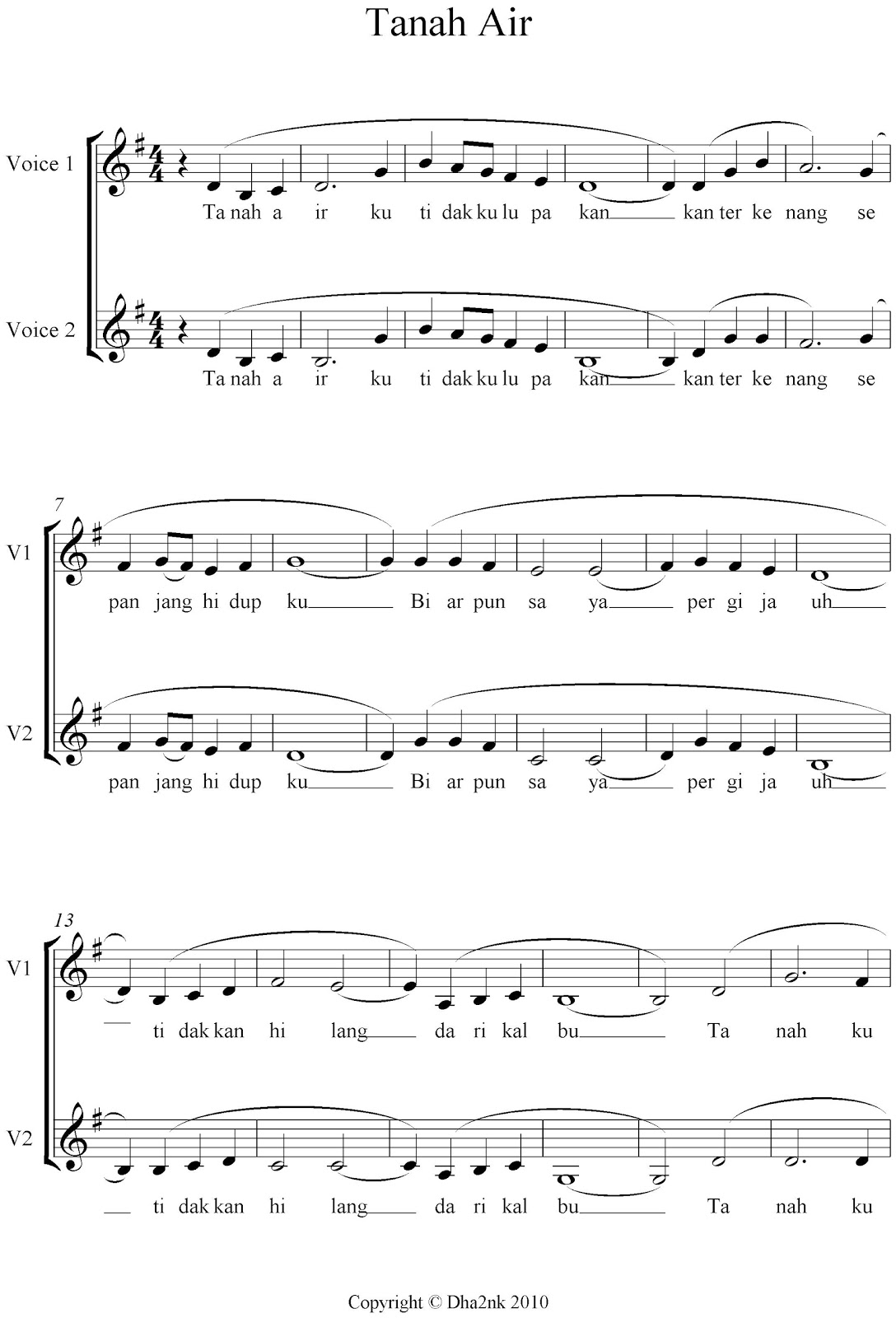 Aransemen Online Partitur Tanah Air (paduan Suara )