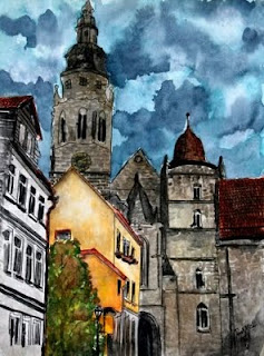 Germany Street Original Watercolor architecture painting 12/'/'x16/'/' Europe Cityscape Germany