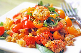 Sweet grape and cherry tomatoes baked with a cornbread and herb topping- a lovely vegan recipe 
