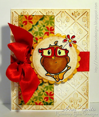 Stamp: 2 Cute Rubber Stamps Owl Miss You; Paper: Cosmo Cricket, Ink: Copics; Accessories/tools: Cuttlebug, Nestabilities,
