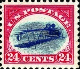 #6 	The most famous of U.S. stamps is the airmail "inverted Jenny." (1918)
