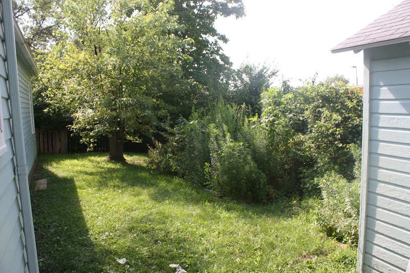 This is the fenced in backyard with options for a small garden. title=