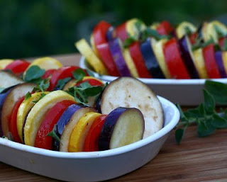 Stacked Ratatouille ready for the oven