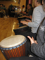 Forty people drumming in sync makes for a very cool sound.