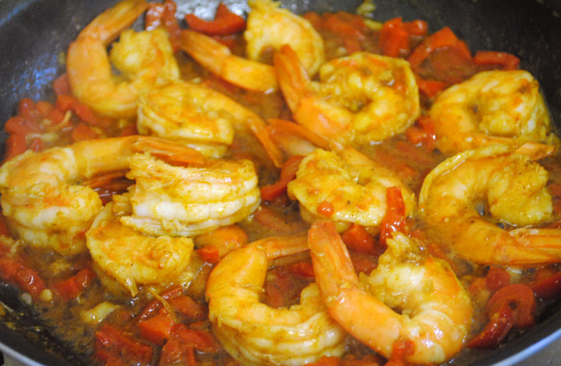 Foodbuzz Round 2 Jamaican Coconut Prawn Curry with Sweet Potato Fries