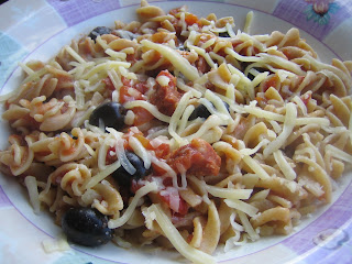 Serving suggestion for Chorizo, tomato and olive pasta