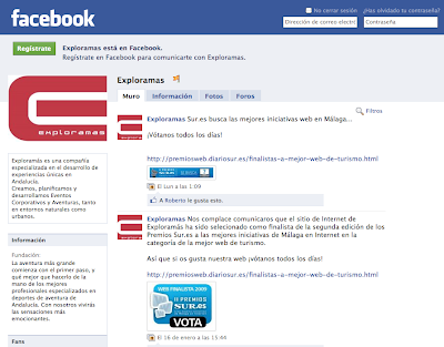 Captura de pantalla de la Pagina de Exploramas en Facebook