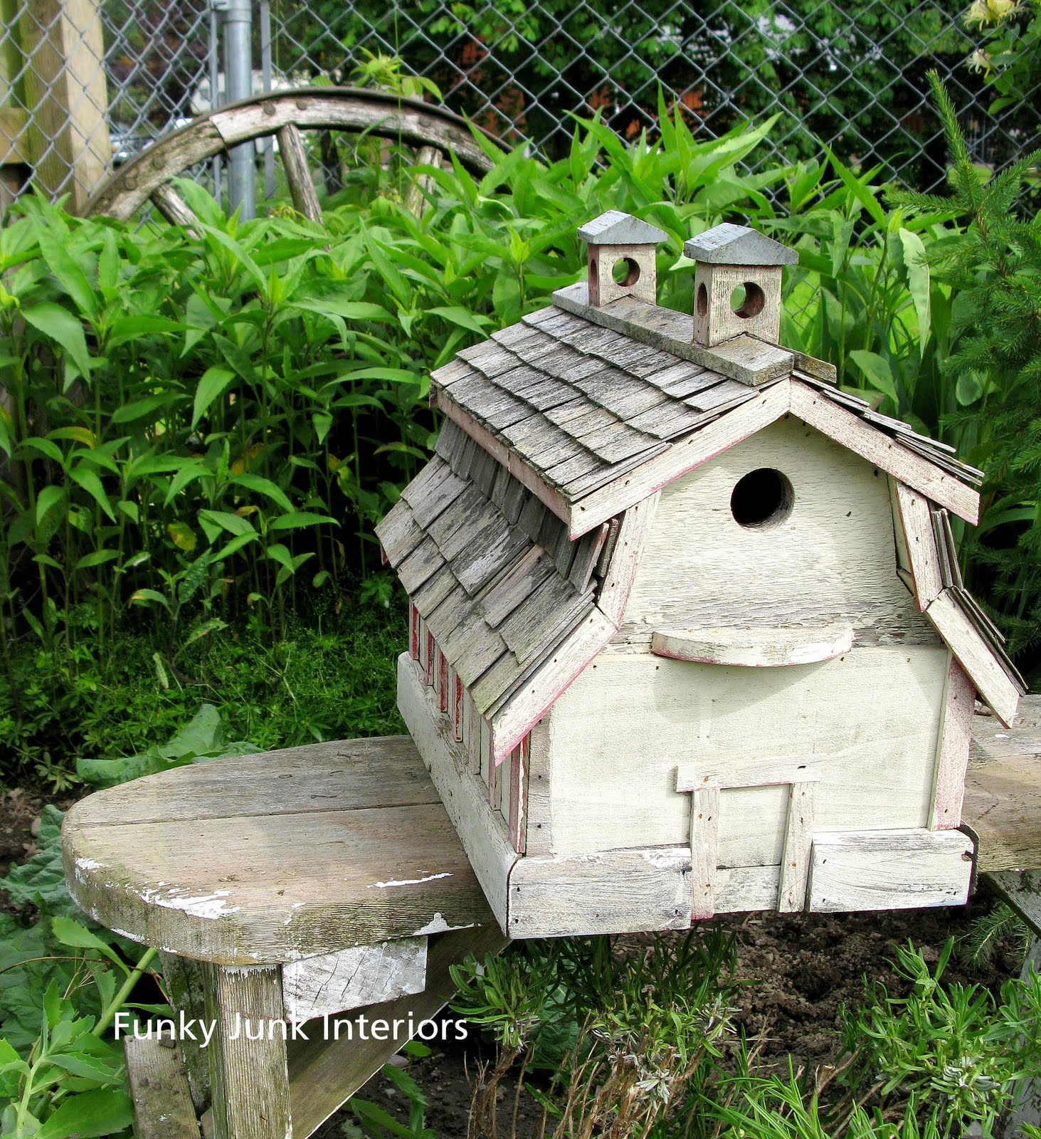 Visit these funky birdhouses! On posts, ladders and more!Funky Junk
