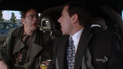 Dwight Schrute and Michael Scott practicing their licking lips secret signal