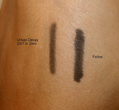 MAC Kohl Power Eye Pencil in Feline Swatch Comparison Urban Decay Zero