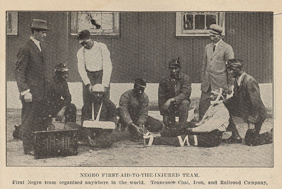 [photo of first black team organized for first aid at Tennessee Coal, Iron and Railroad Company