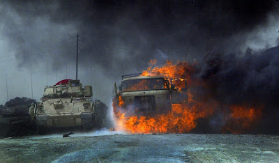 Burning US military car in Iraq
