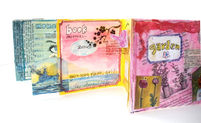 mixed media collage hand made accordion book by artist and workshop leader Bronwyn Simons