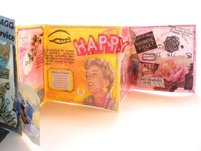 mixed media collage hand made accordion book by artist and workshop leader Bronwyn Simons