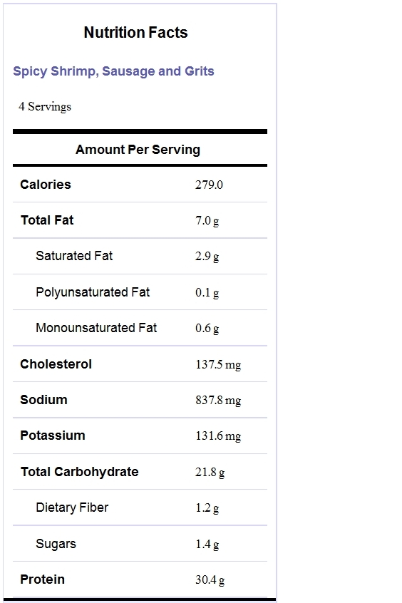 Erin's Eatery Spicy Shrimp, Chorizo and Cheese Grits