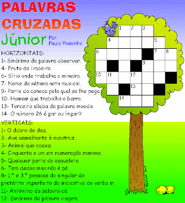 palavras cruzadas para imprimir - passatempo juvenil