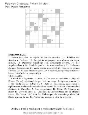 Palavras Cruzadas para imprimir: Faltam 14 dias...