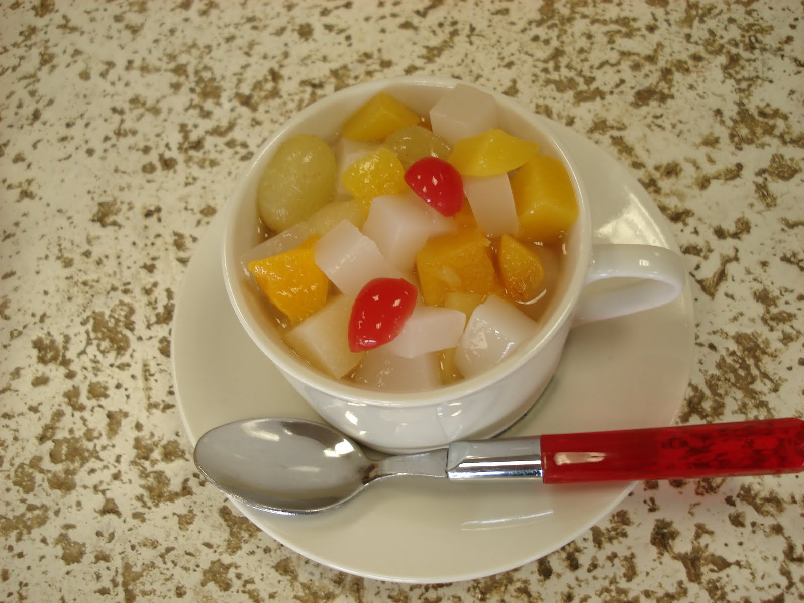 A microscope and a telescope Almond jelly with fruit cocktail