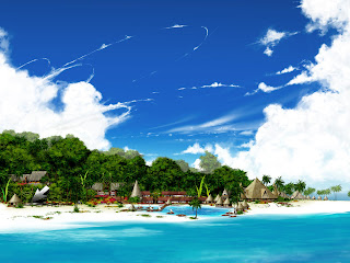 Zomer wallpaper met strand Strand, zee en bos