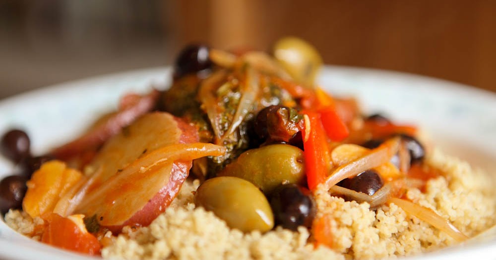 Ginger & Garlic Moroccan fish stew over couscous (with a vegetarian