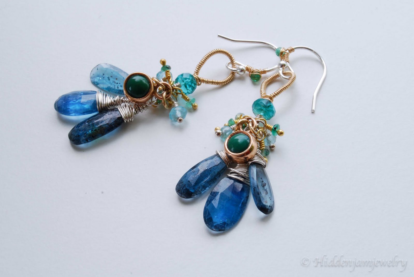 Hidden Jam Jewelry Green turquoise and columbian emerald earrings.