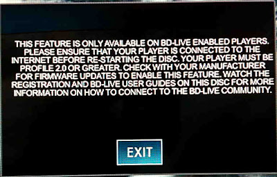 This feature is only available on BD-Live enabled players. Please ensure that your player is connected to the Internet before re-starting the disc. Your player must be profile 2.0 or greater. Check with your manufacturer for firmware updates to enable this feature. Watch the registration and BD-Live user guides on this disc for more information on how to connect to the BD-Live community.
