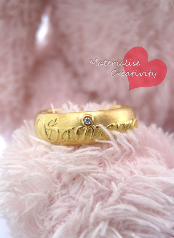 Materialise Creativity 18K Yellow Gold Name Embossed Engagement Rings