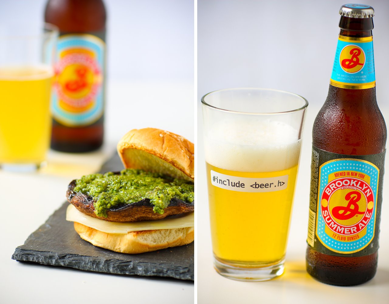 Pesto Portabella Burger, Brooklyn Summer Ale
