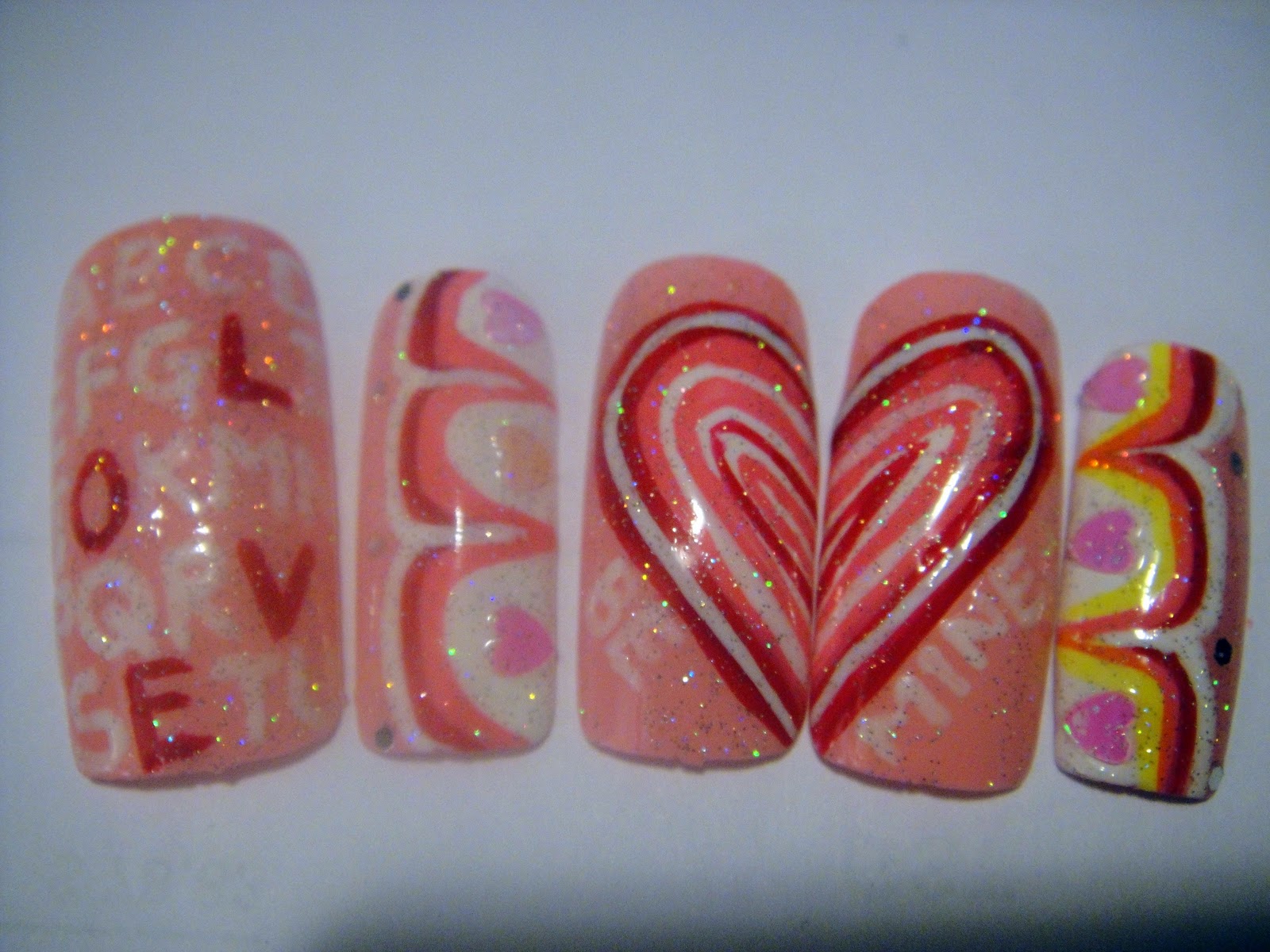 Valentine's Day nail #4. L-O-V-E. I forgot to take a picture on my fingers