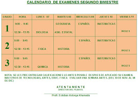 CALENDARIO DE EXÁMENES DEL 2° BIMESTRE