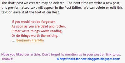 Pre-formatted text in Blog Posts