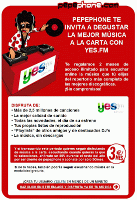 pepephone, promocion, yesfm, descarga, canciones, iphone, teléfono móvil, operador virtual, vodafone
