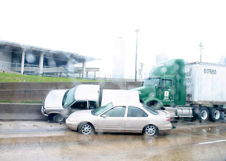 Dallas, TX: Traffic accident on rainy highway