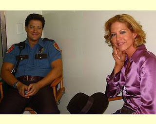 Ladies in Satin Blouses: Jenna Elfman - purple satin blouse