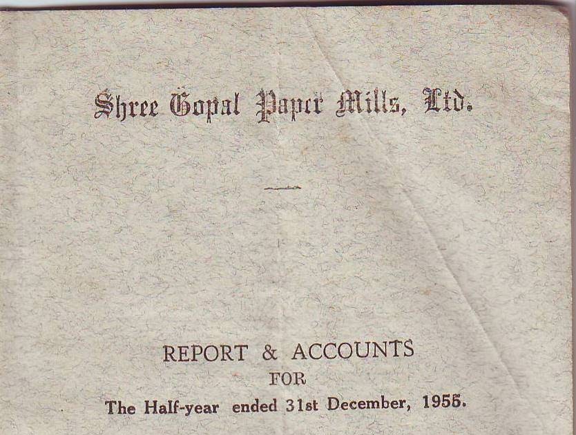 Rare Indian Collectibles Annual Report 1955 of Shree Gopal Papers Mills Limited