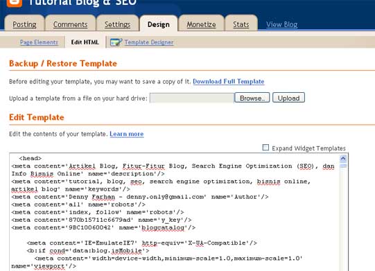 edit HTML blogspot