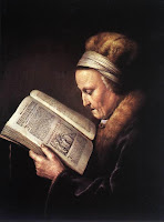 Old Woman Reading a Bible, painting by Gerrit Dou