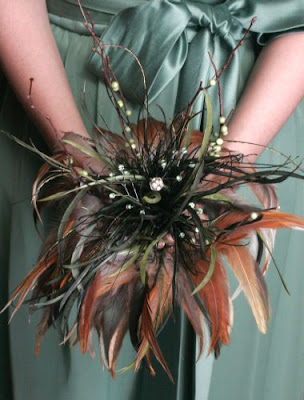 Feather wedding bride bouquets