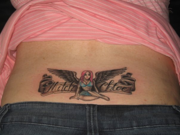 lower back angle wings tattoo lower back angle wings tattoo