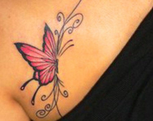 red butterfly - chest piece tattoo