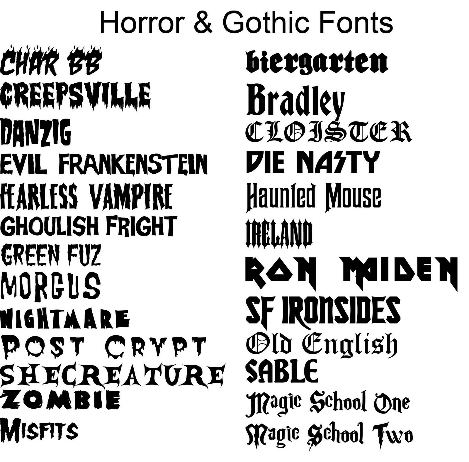 gothic fonts names