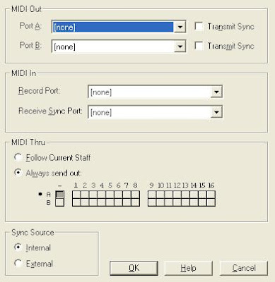 Ventana para la configuración MIDI de partituras.