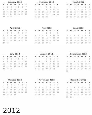 Yearly Calendars 2012 on Allround  Calendar 2012