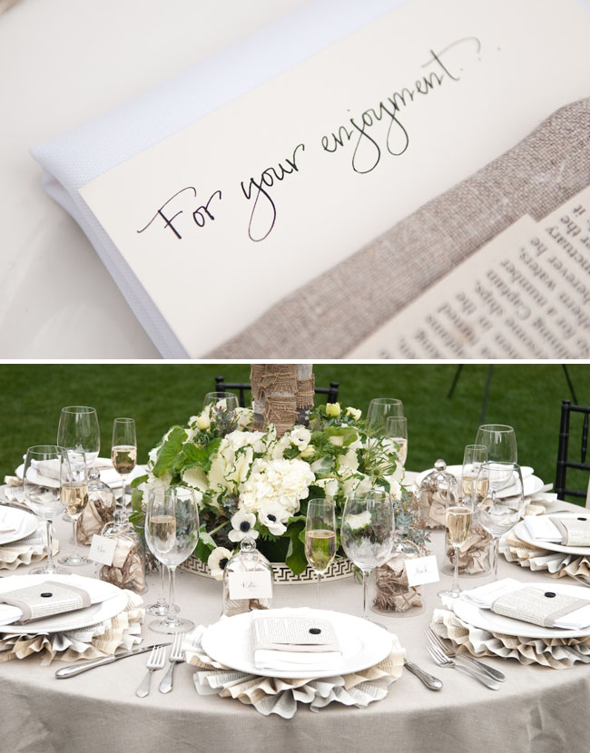 This lovely table setting features rippled placemats napkin covers